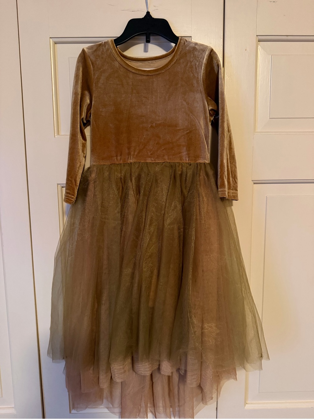 Girls Velvet and Tulle Gold Formal Dress